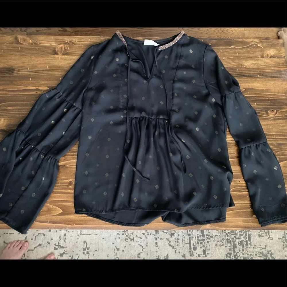 Black peplum top with gold accents - Picture 1 of 5
